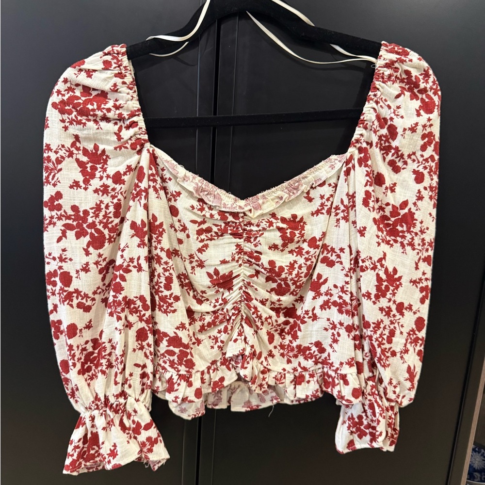 Zara Red Floral Blouse